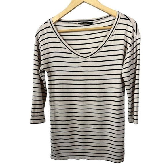 MaxMara Tops - MAX MARA WEEKEND Women's V-Neck Striped 3/4 Sleeve Top Cream Size Small